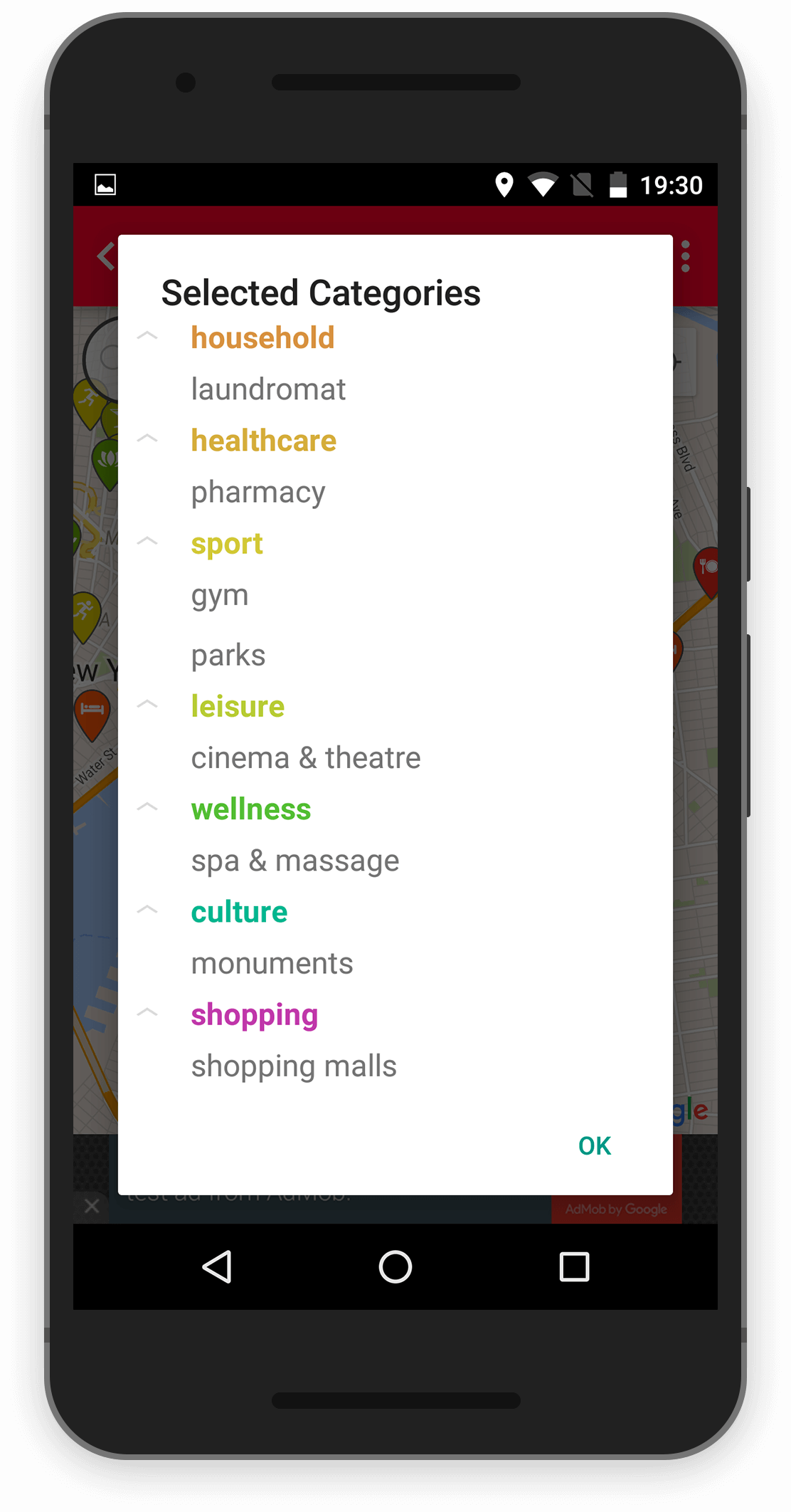 eNomad app - selected categories