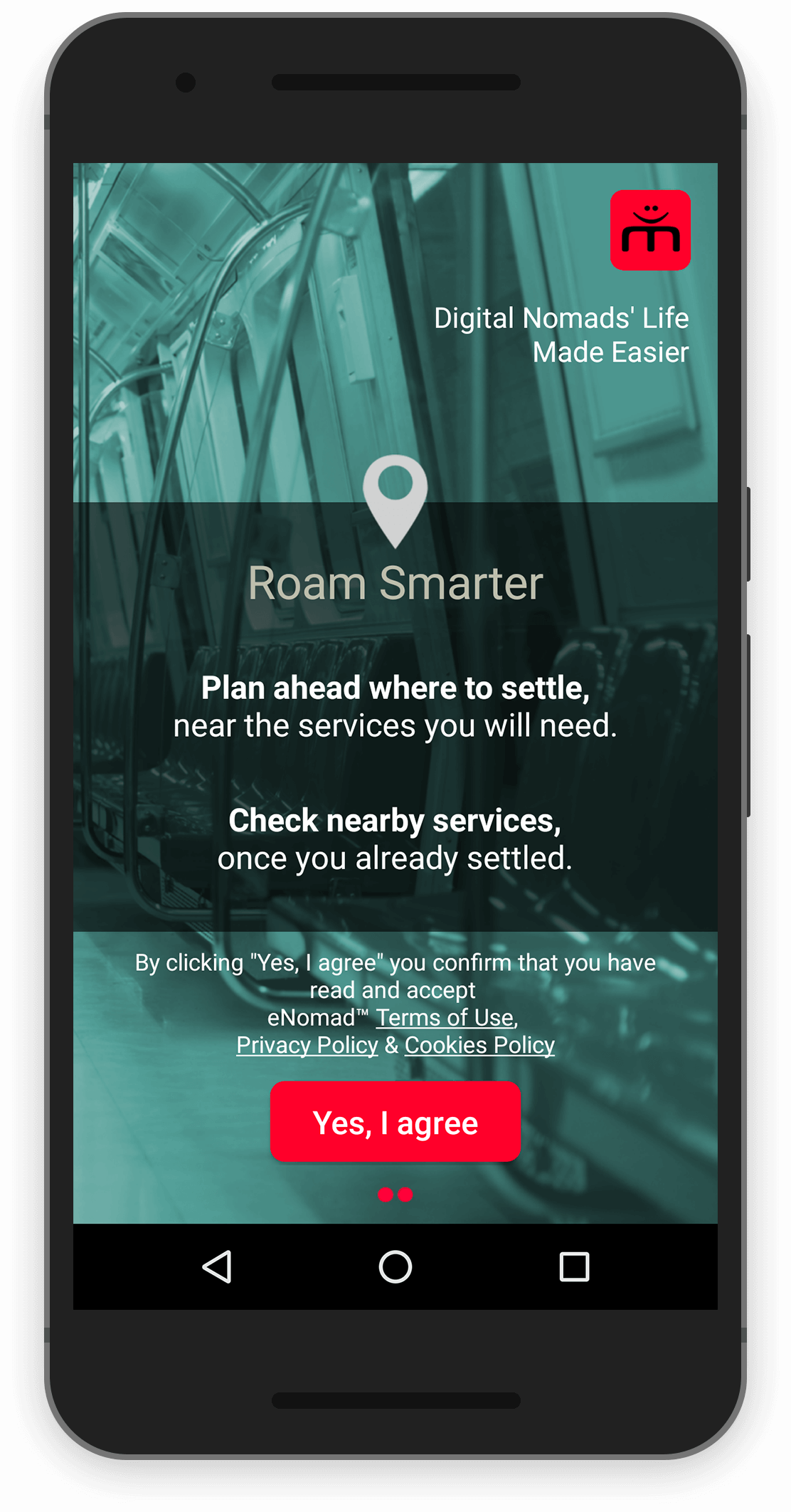 eNomad app - starting screen