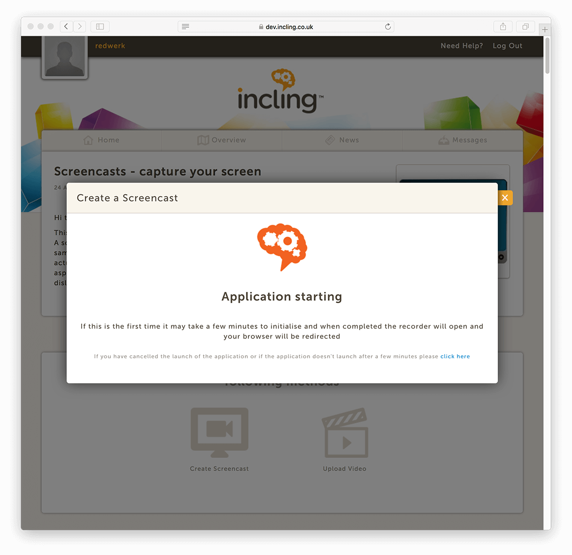 Incling screencasting app: initialising / Redwerk company