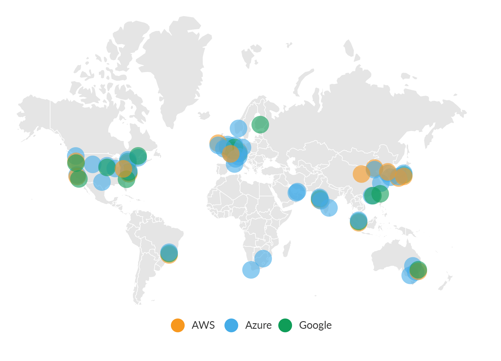 Google Cloud Platform, Amazon Web Services, Microsoft Azure - availability geography